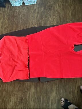 Yogalicious Bright Red Ribbed Two-Piece Set Crop Top and High Waisted Short